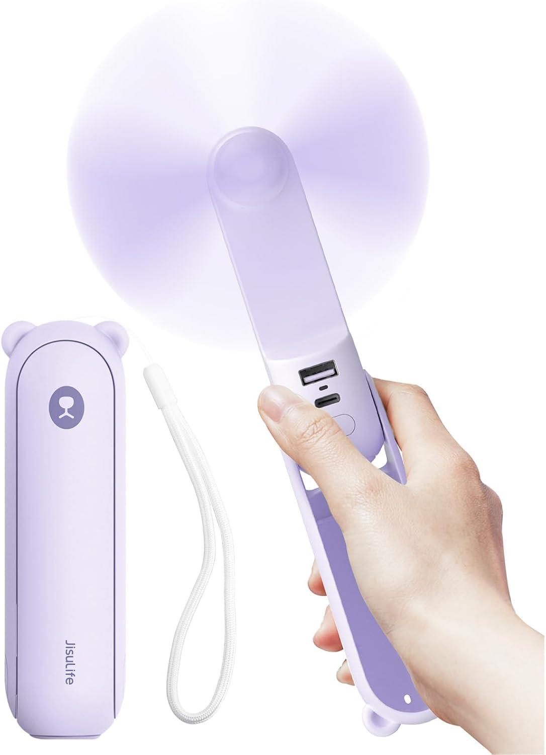 JISULIFE Handheld Mini Fan, 3-in-1 Hand Fan and Portable USB Rechargeable Pocket Fan - Pink: Personal Handheld, Battery Powered
