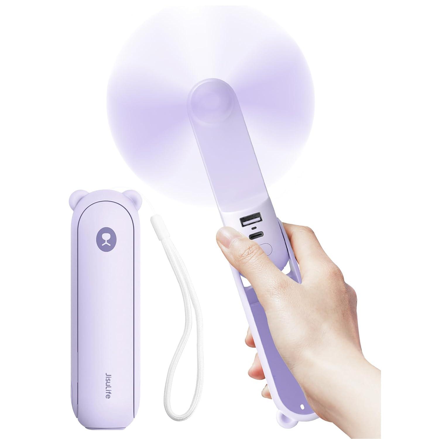 JISULIFE Handheld Mini Fan, 3-in-1 Hand Fan and Portable USB Rechargeable Pocket Fan - Pink: Personal Handheld, Battery Powered