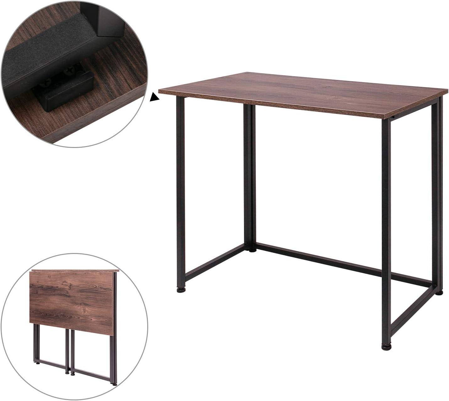 Dark Brown and Black Foldable Wood Computer Desk