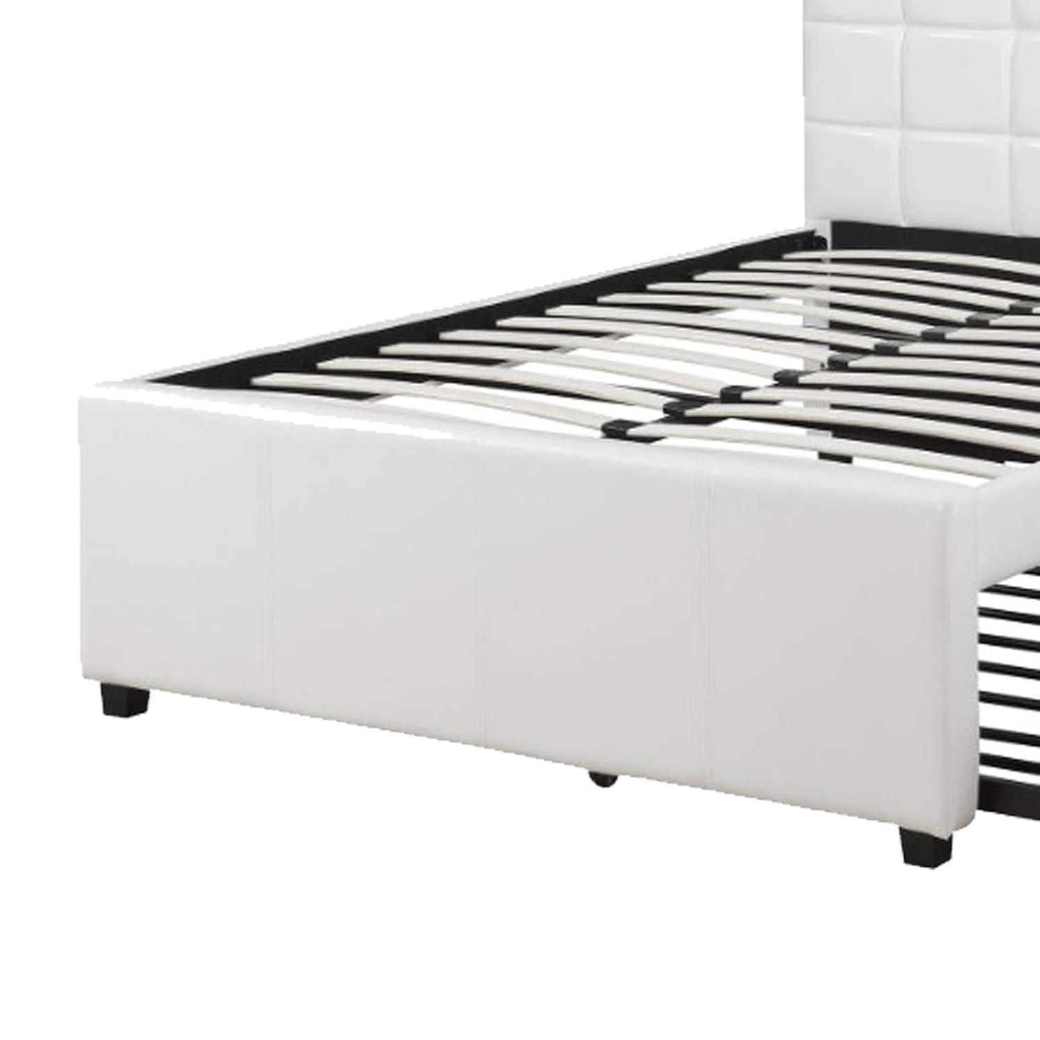 Gracious Wooden Full Bed With Trundle And SQU Tufted HB, White