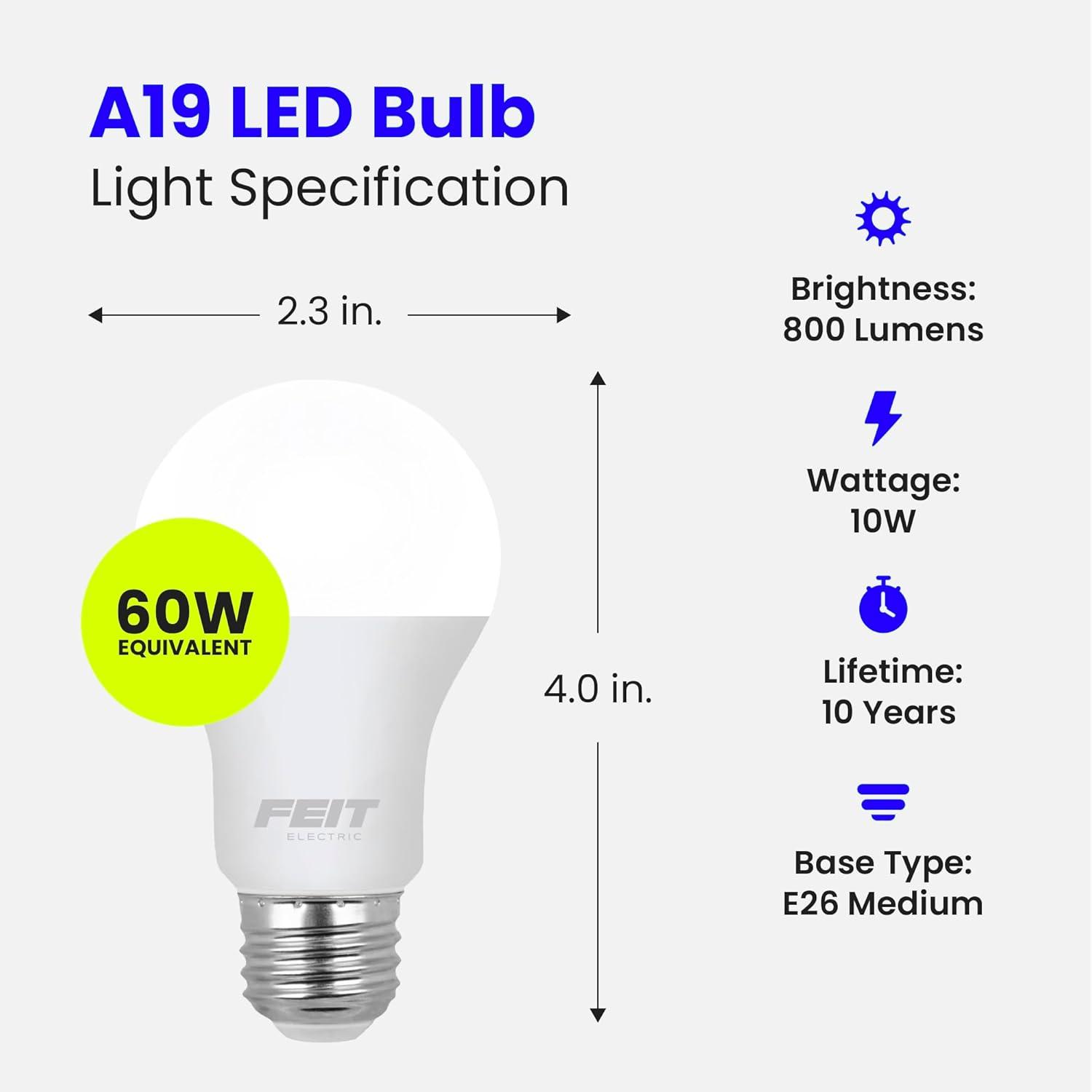 Feit Electric 10-Pack Warm White A19 LED Bulbs