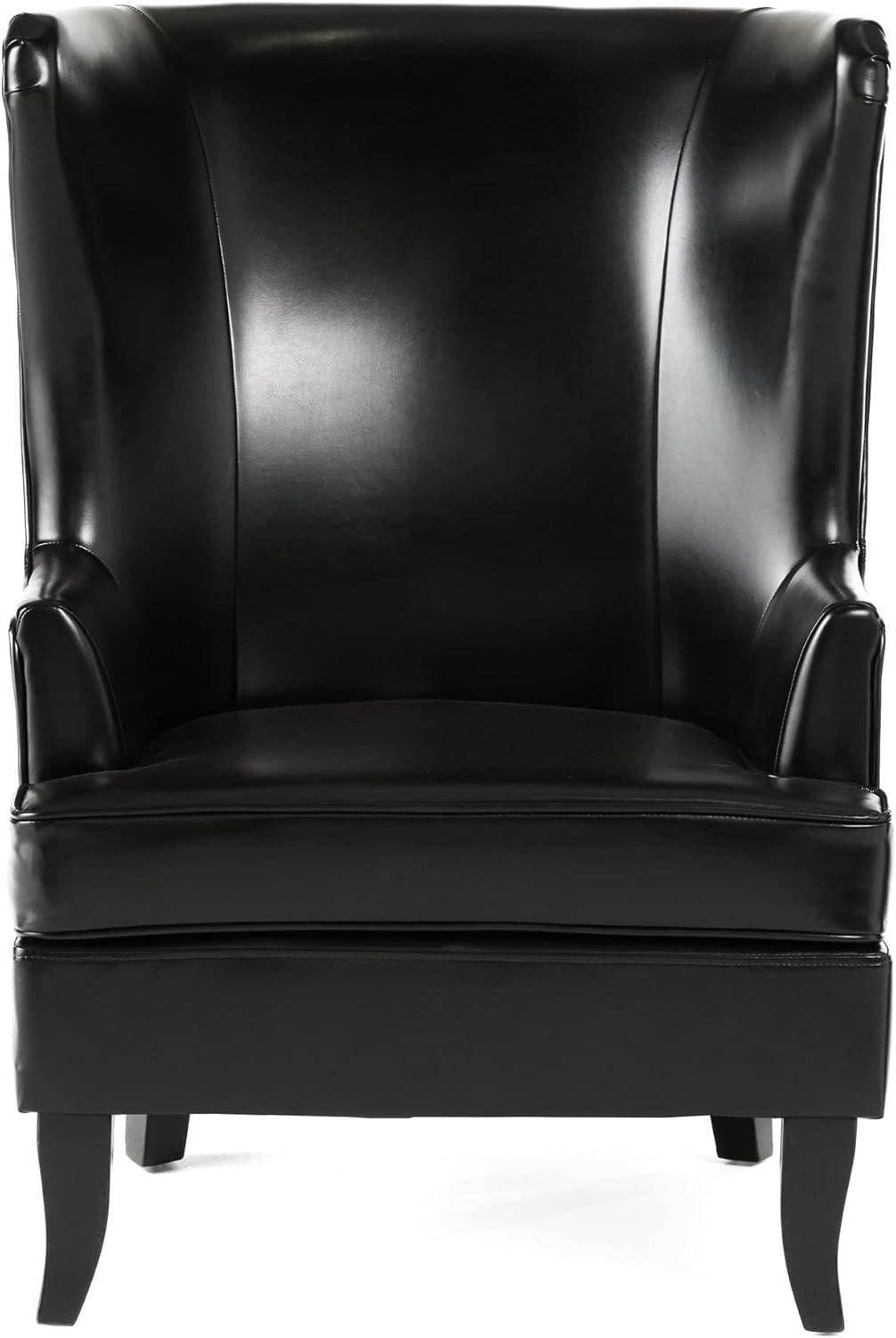 Christopher Knight Home Canterburry High Back Bonded Leather Wing Chair by  Club Chairs Black