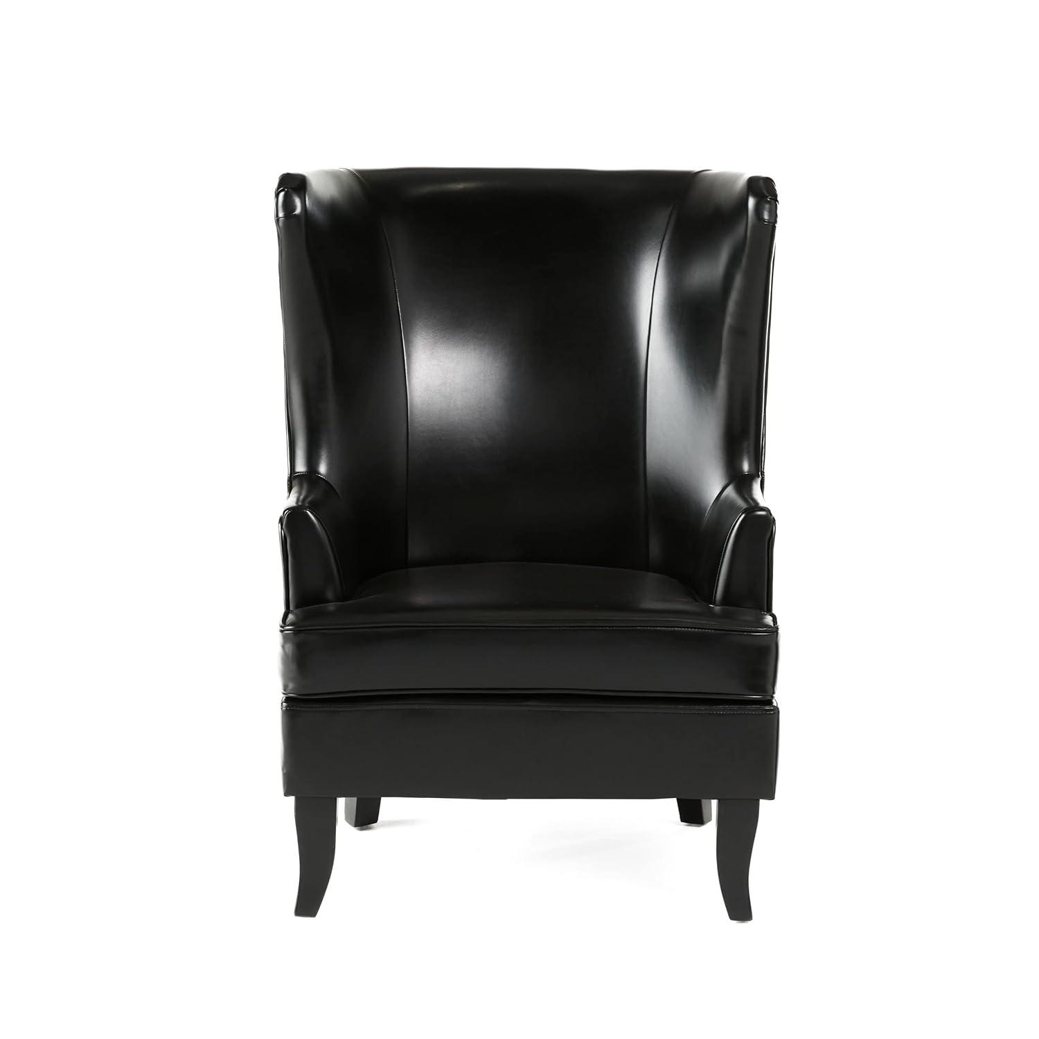 Christopher Knight Home Canterburry High Back Bonded Leather Wing Chair by  Club Chairs Black