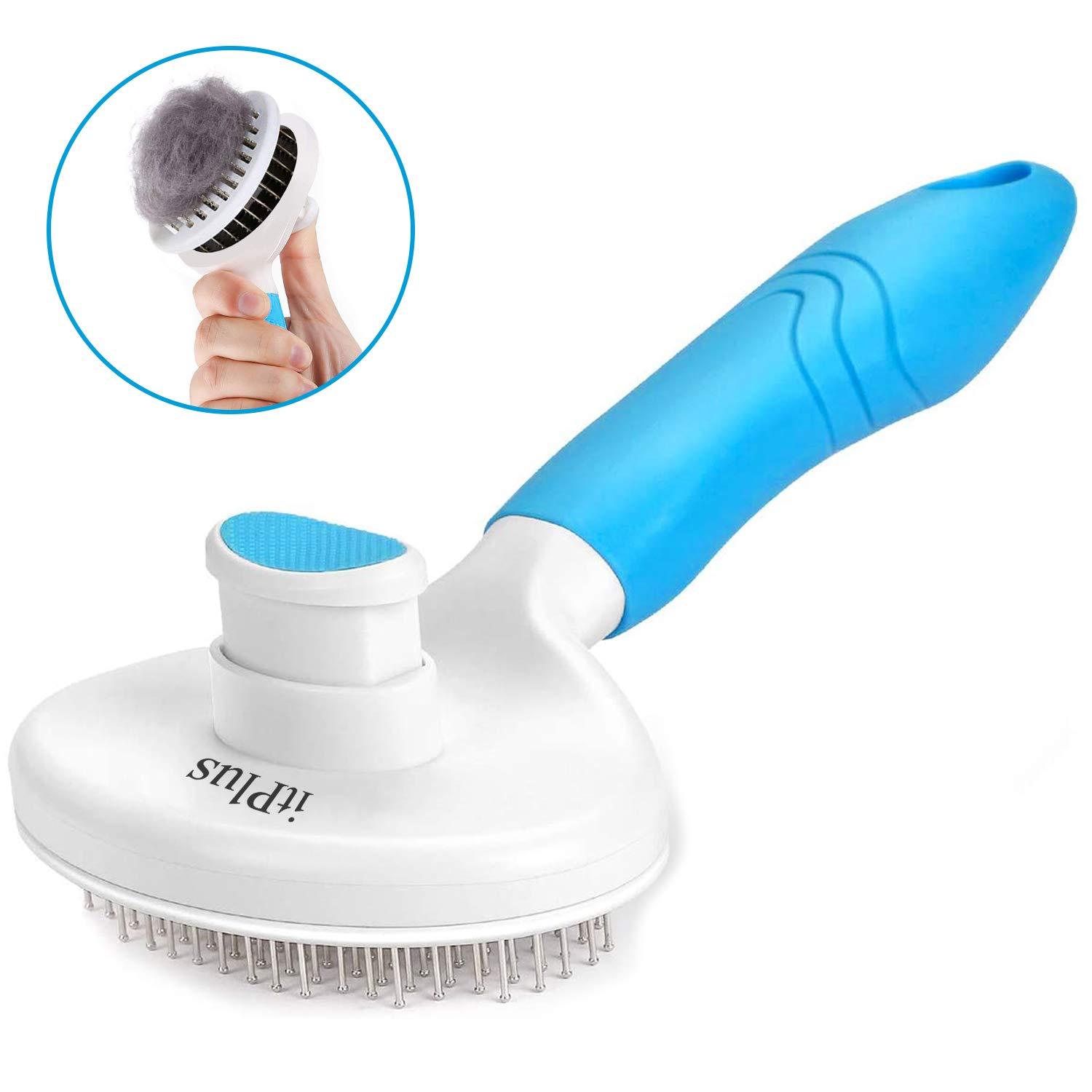 Cat Grooming Brush, Self Cleaning Slicker Brushes for Dogs Cats Pet Grooming Brush Tool Gently Removes Loose Undercoat, Mats Tangled Hair Slicker Brush for Pet Massage- Upgraded (BLUE)