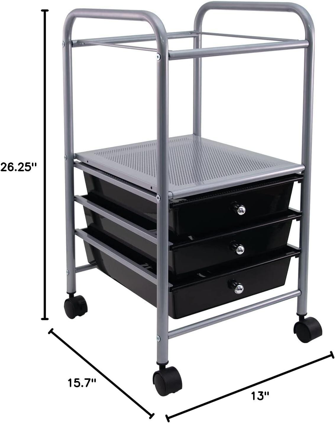 Slim Profile Mobile File Cart with Three Black Drawers