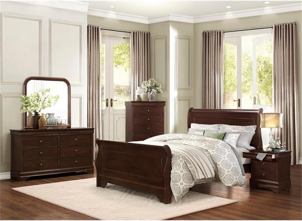 Abbeville Traditional Brown Cherry Queen Sleigh Bed with Headboard