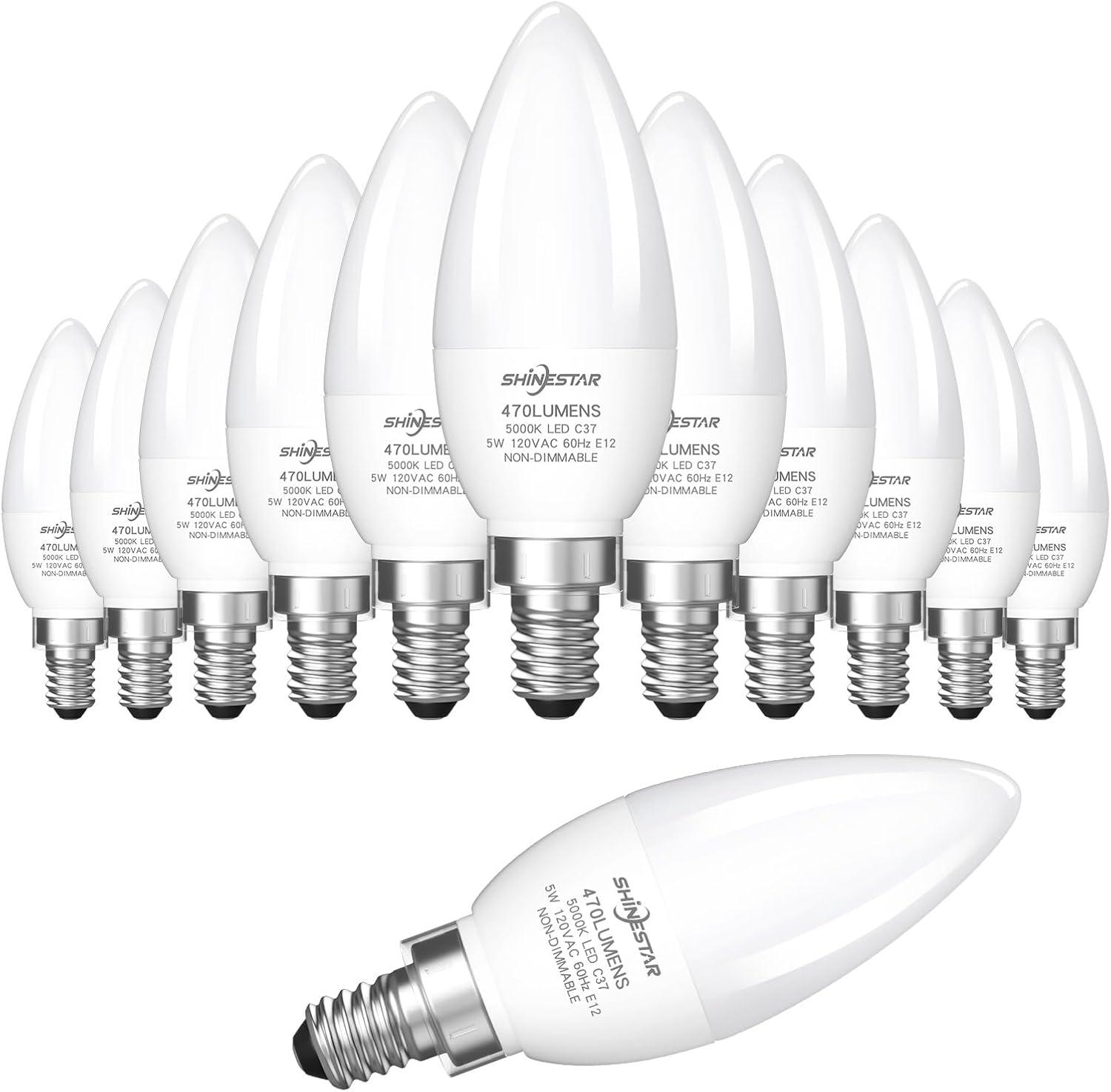 12 Pack A15 Ceiling Fan Light Bulbs 40W 5000K Daylight LED E12 Candelabra Small Base Light Bulbs, Non-Dimmable