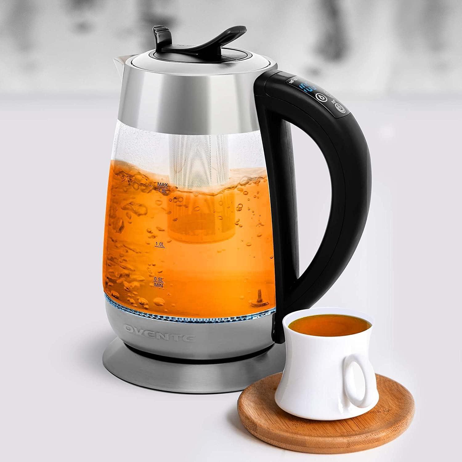 1.8 Liter Silver Glass Electric Kettle with Temperature Control