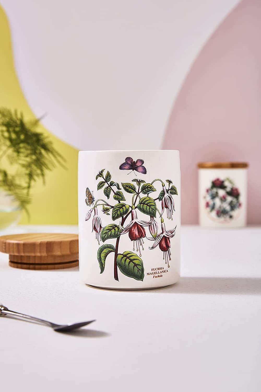 Botanic Garden 5.5" White Ceramic Airtight Canister with Floral Print