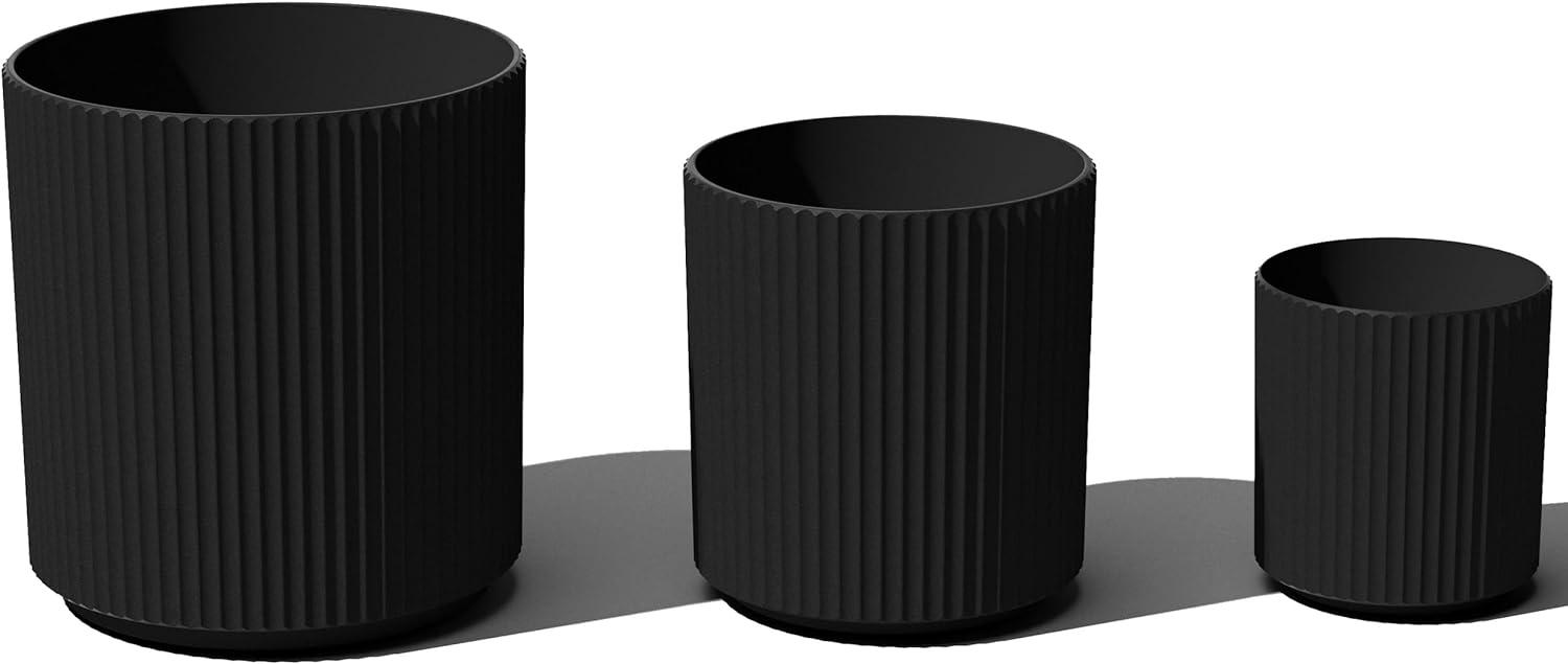 Demi Black Concrete-Composite Round Planter Set of 3