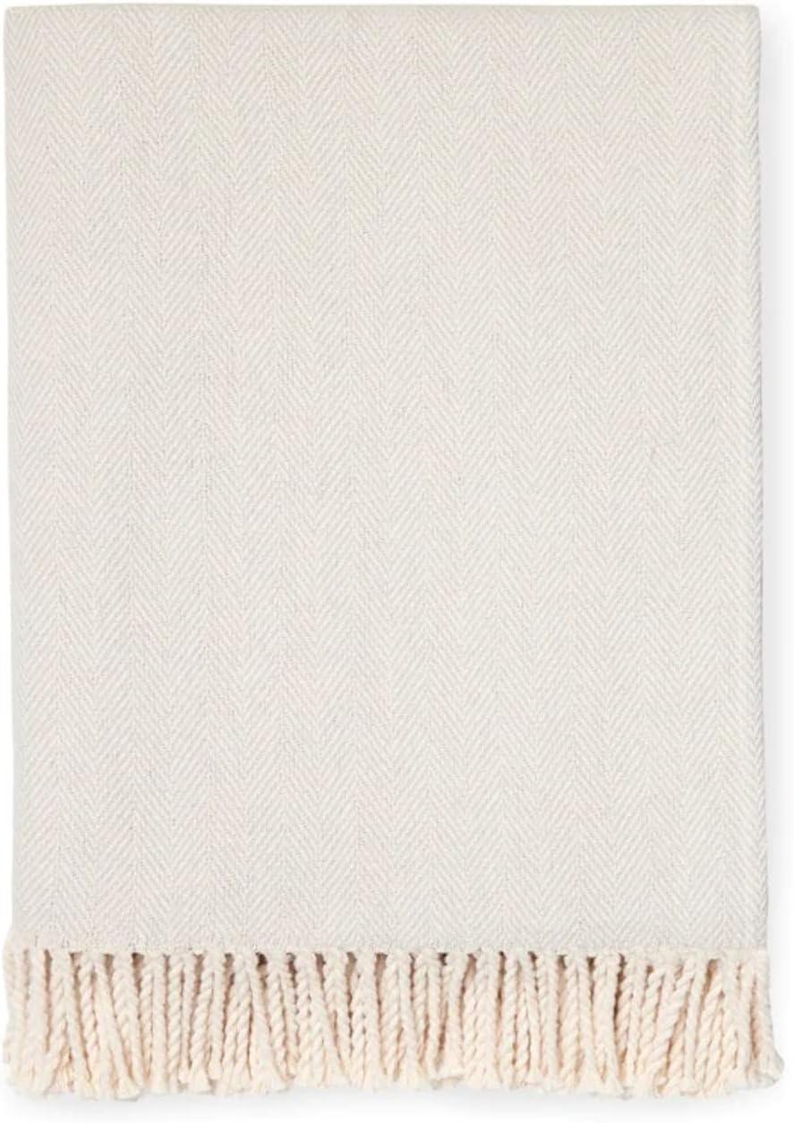 Portuguese Cotton Herringbone Throw Blanket with Fringe - 51"x71"
