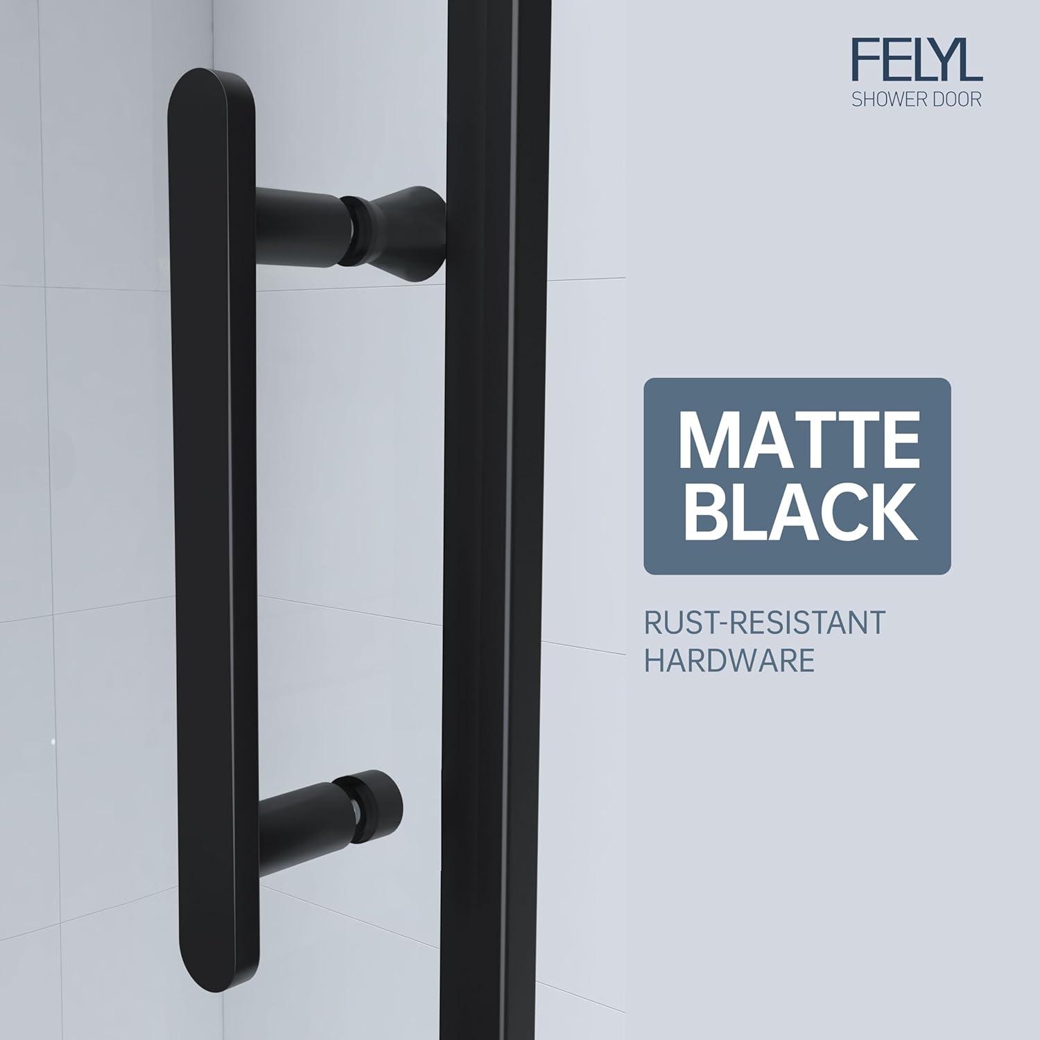 56-60" W x 72" H Framed Grid Pattern Single Sliding Shower Door with 1/4" (6mm) Clear SGCC Tempered Glass in Matte Black Finish, Reversible Installation