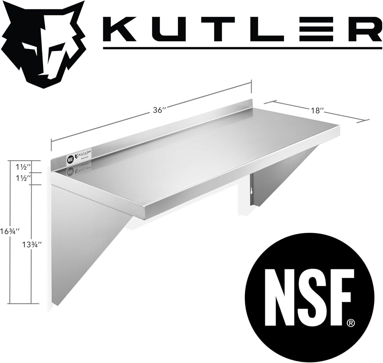 KUTLER Stainless Steel Shelf - NSF Commercial Wall Shelving