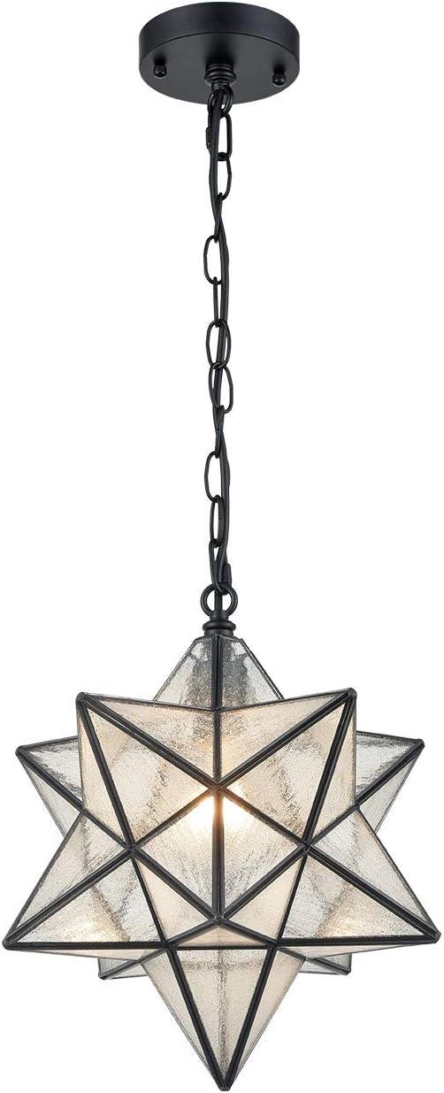 Moravian Star 14'' Black Seeded Glass Pendant Light with Adjustable Chain