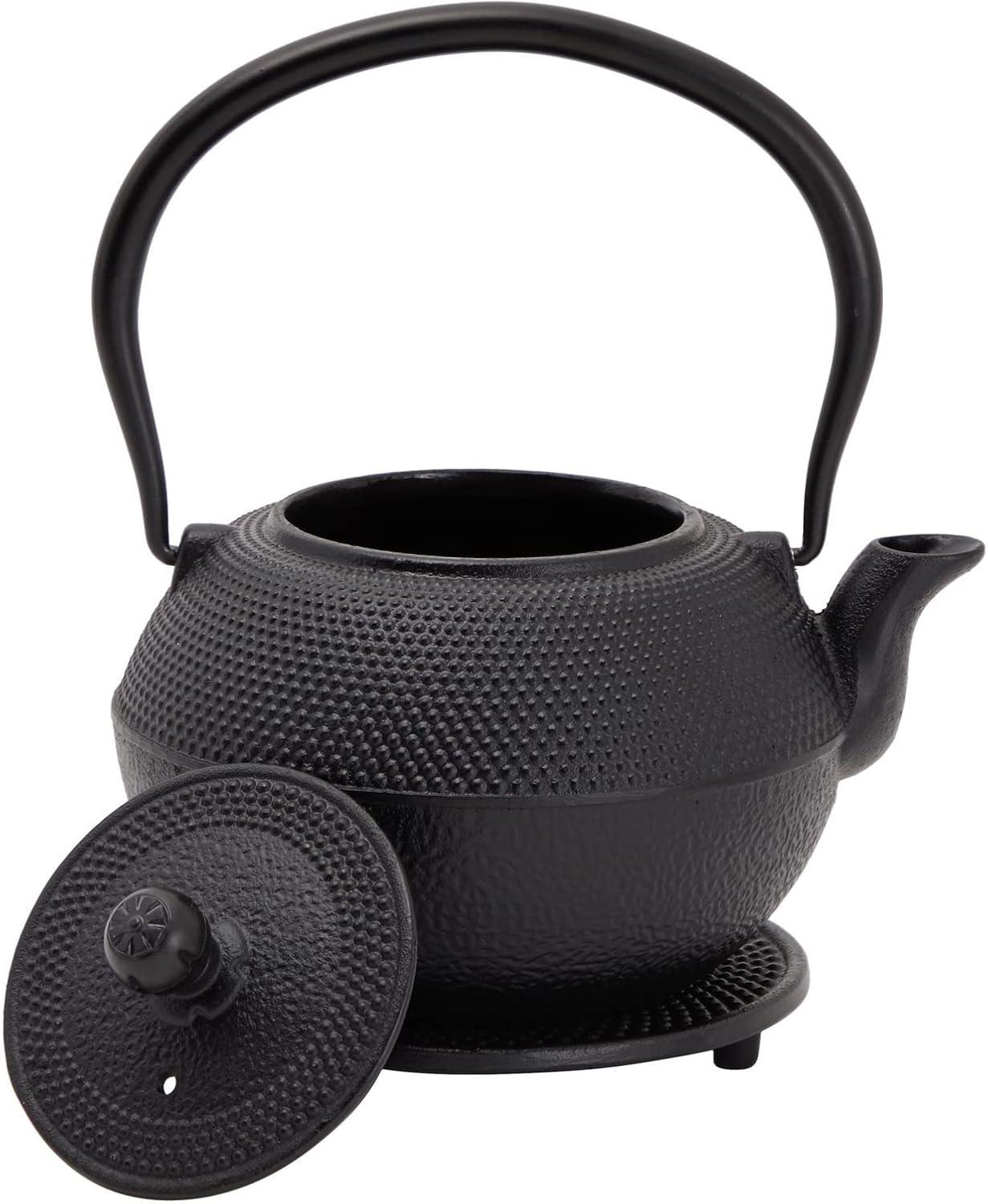 Juvale Black Cast Iron Teapot Tea Kettle Set with 2 Cups, Contemporary Trivet Dutch Hobnail, 1200 mL