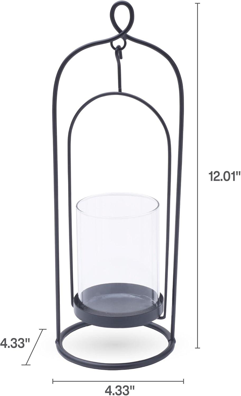 Black Metal and Clear Glass Hanging Candleholder