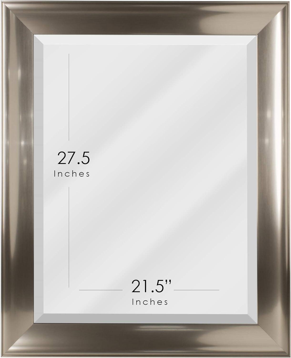 Head West Brushed Nickel PS Rectangular Framed Beveled Accent Wall Vanity Mirror - 28 x 34