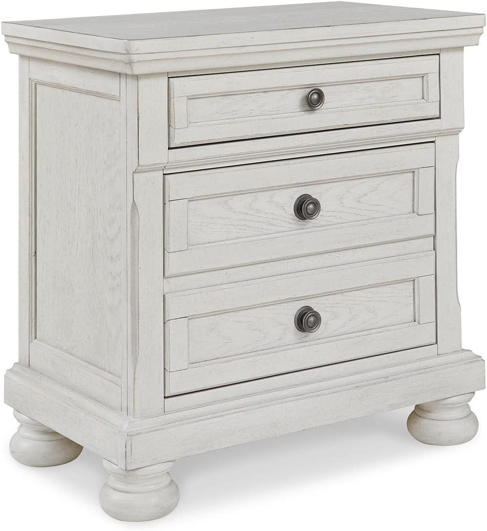 Elegant Antiqued White 2-Drawer Nightstand with Bronze-Tone Hardware