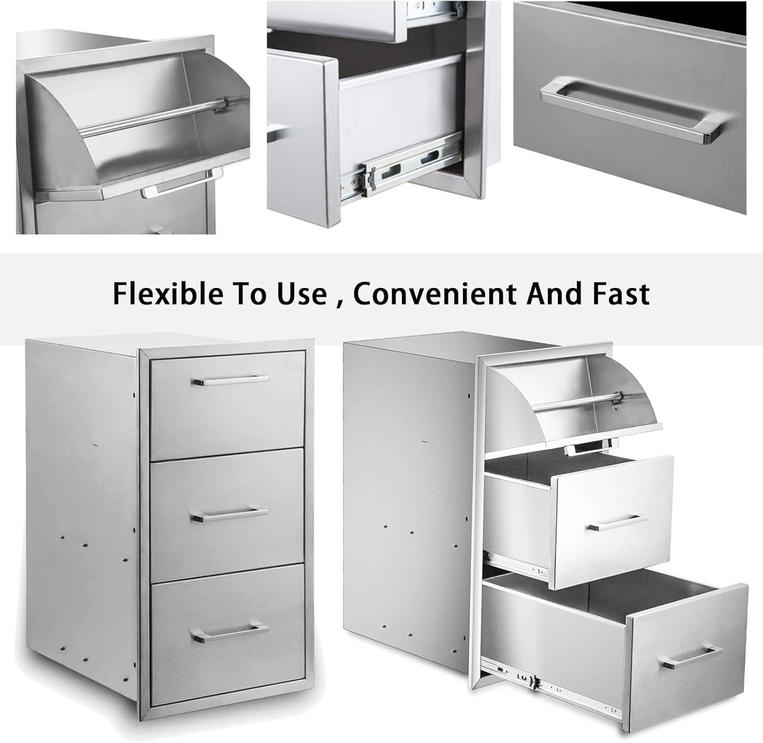 17W30H21D Inch Outdoor Kitchen Drawers Stainless Steel Double Drawer w/Paper Towel Holder Combo Works with Your Grilling or Prep Zones for Outdoor BBQ Island
