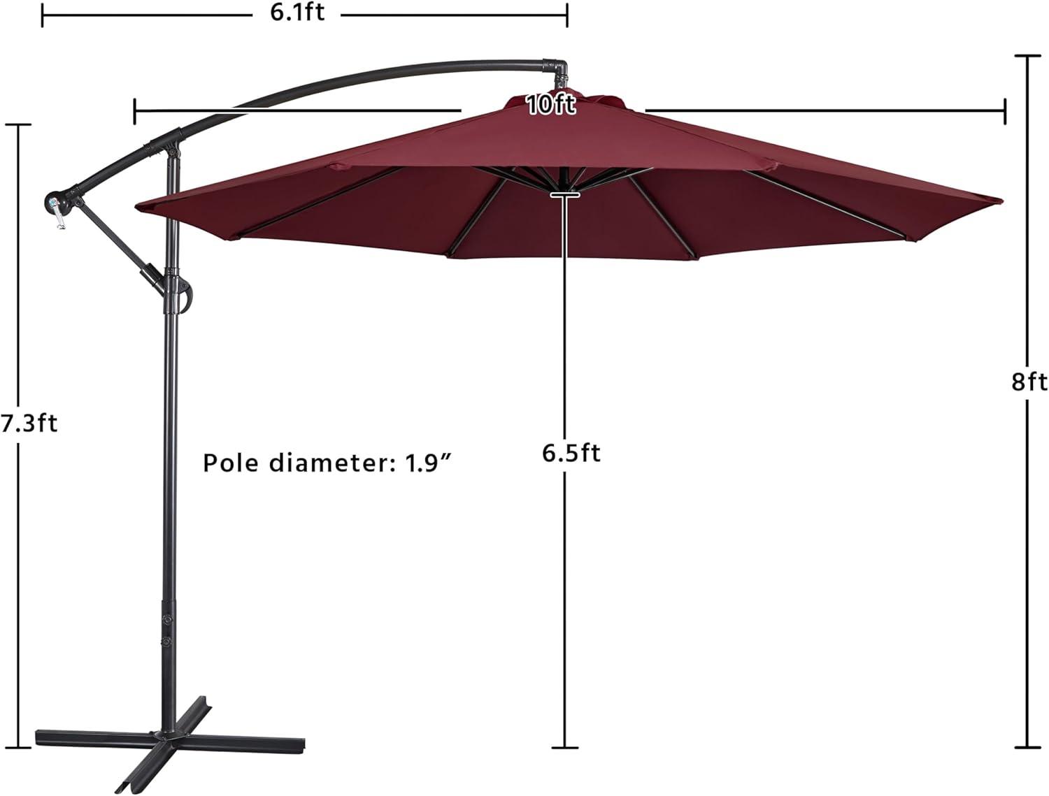 Yaheetech 10FT Patio Offset Umbrella - Cantilever Hanging Outdoor Umbrellas w/UV Protection & 8 Ribs & Handy Crank & Cross Base for Market/Garden/Lawn/Deck/Backyard/Pool - Burgundy