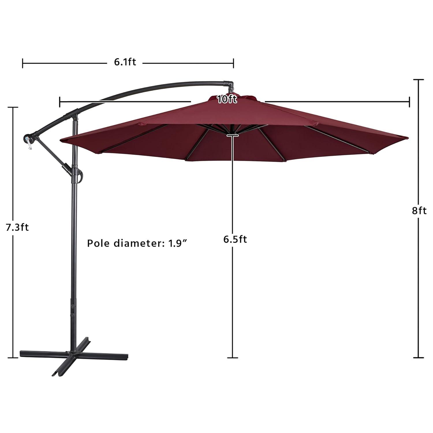 Yaheetech 10FT Patio Offset Umbrella - Cantilever Hanging Outdoor Umbrellas w/UV Protection & 8 Ribs & Handy Crank & Cross Base for Market/Garden/Lawn/Deck/Backyard/Pool - Burgundy