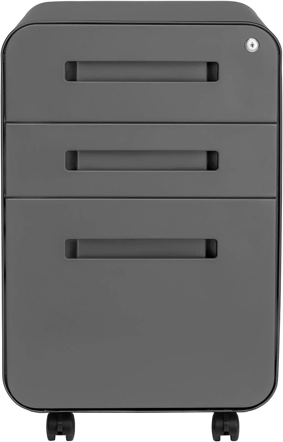 Dark Gray Mobile 3-Drawer Lockable File Cabinet