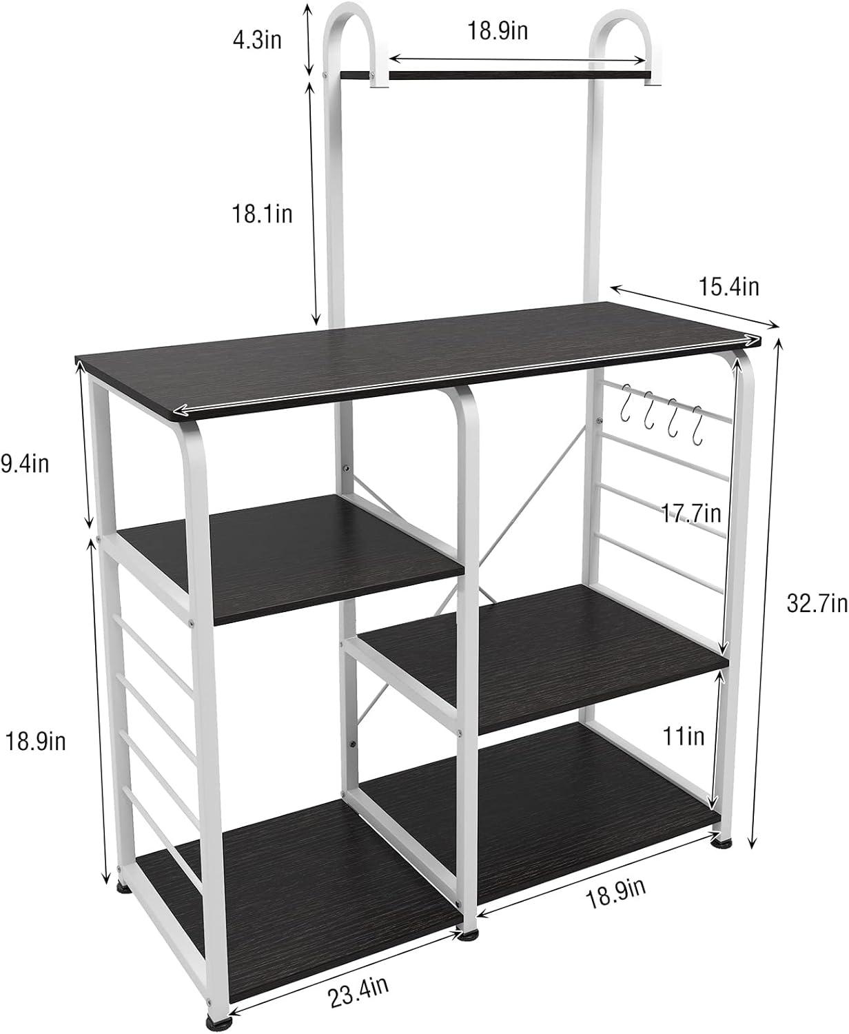 SogesPower Kitchen Stand 4-Tier Storage Shelf with Hooks Microwave Oven Stand Multifunction Workstation Shelf Black 35.4"L x 15.4"W x 55.1"H