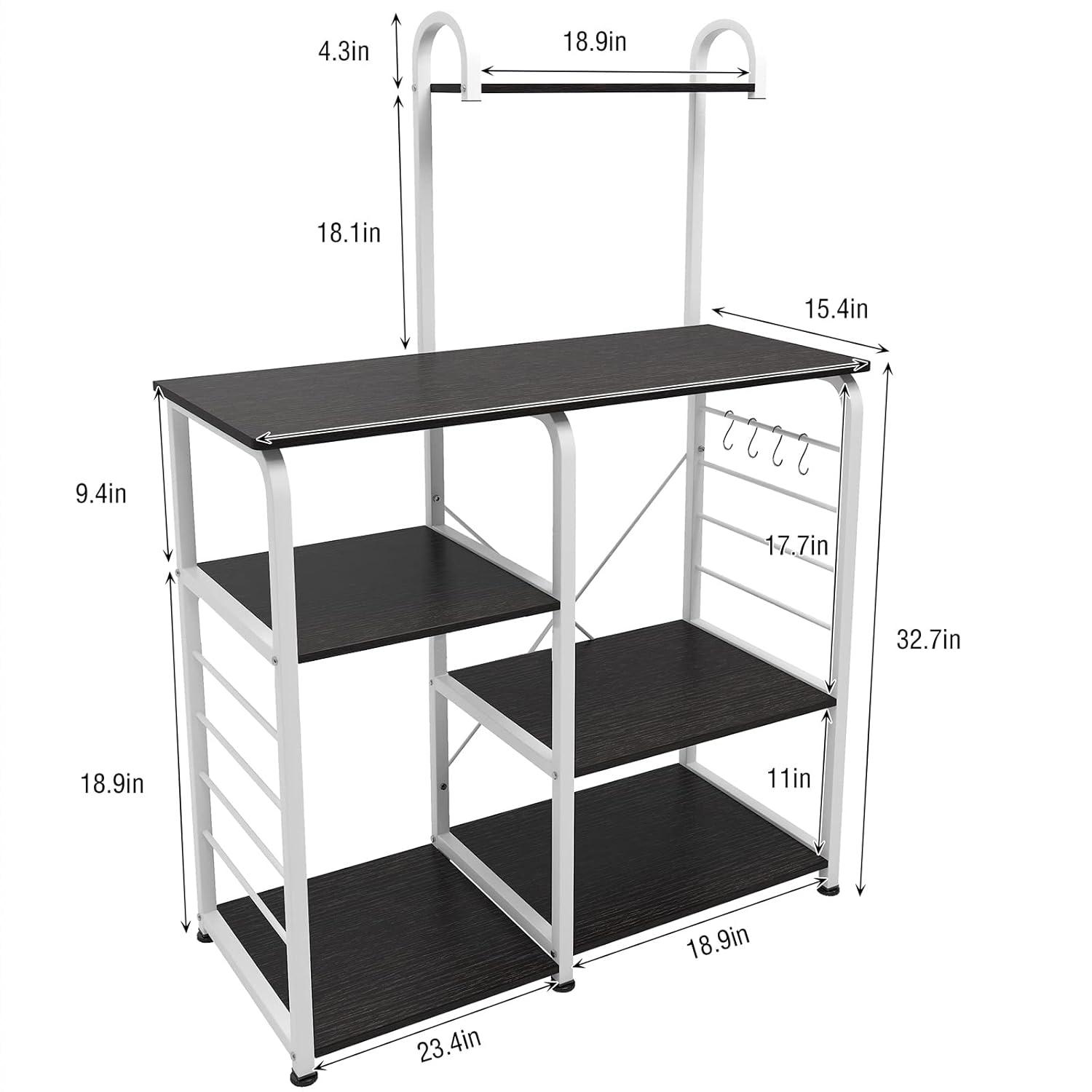 SogesPower Kitchen Stand 4-Tier Storage Shelf with Hooks Microwave Oven Stand Multifunction Workstation Shelf Black 35.4"L x 15.4"W x 55.1"H