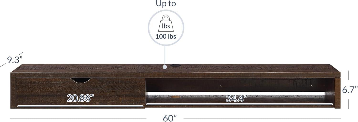 BELLEZE Modern Floating Wall Mounted 60 Inch TV Console With Built-In Shelf & Drawer, Space Saving Decorative Contemporary Media Storage, For Up To 100lbs - Beckett (Espresso)