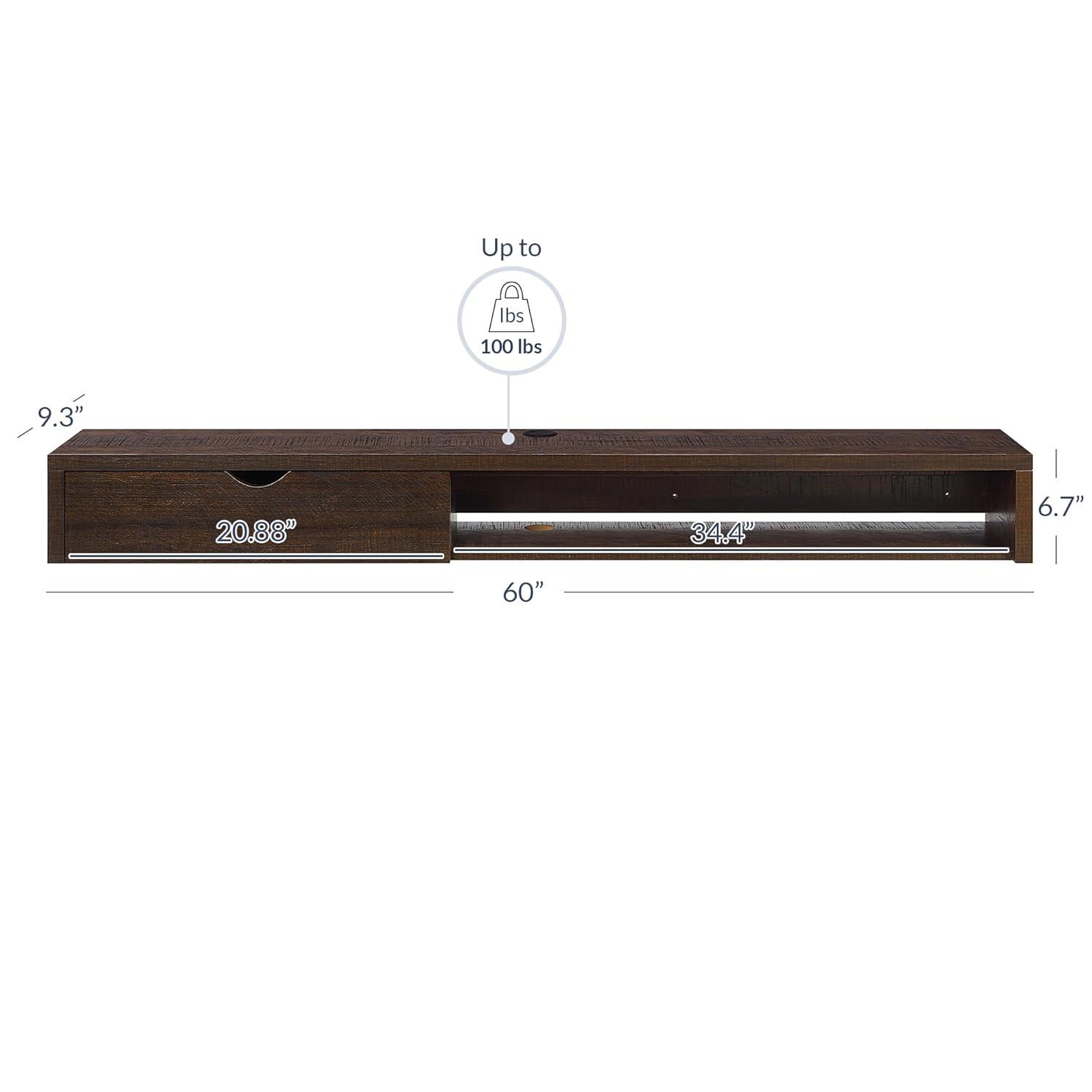 BELLEZE Modern Floating Wall Mounted 60 Inch TV Console With Built-In Shelf & Drawer, Space Saving Decorative Contemporary Media Storage, For Up To 100lbs - Beckett (Espresso)