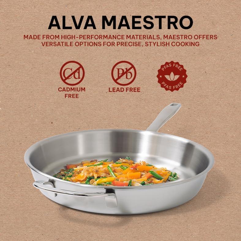 Alva Cookware Maestro 5-Ply Stainless Steel Frying Pan, Durable Induction Pan, Non Toxic Cookware, Stay Cool Handle