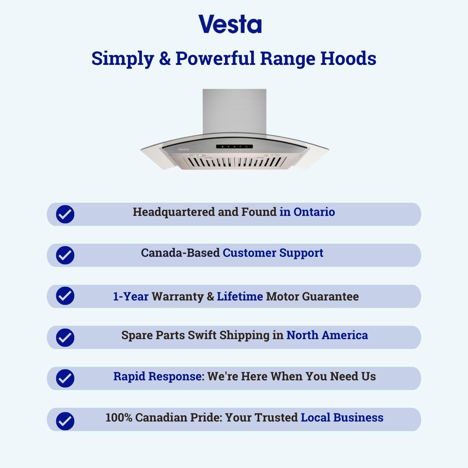 Vesta 30'' Stainless Steel Wall Mount Range Hood with Glass Canopy