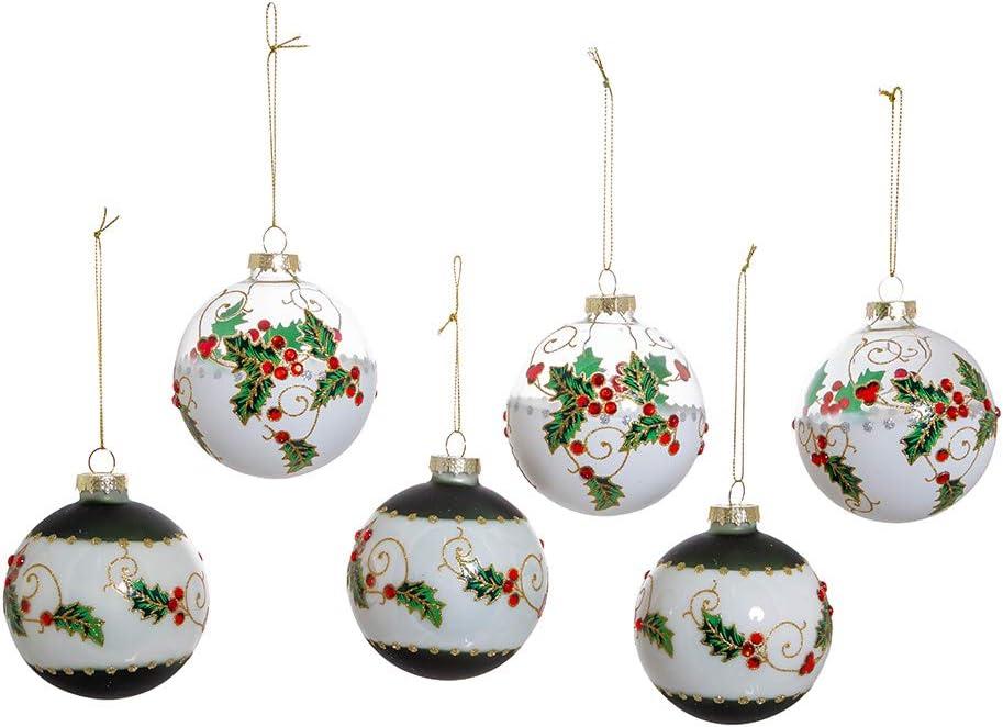 80MM White Glass Holly Leaves and Berries Ornament Set