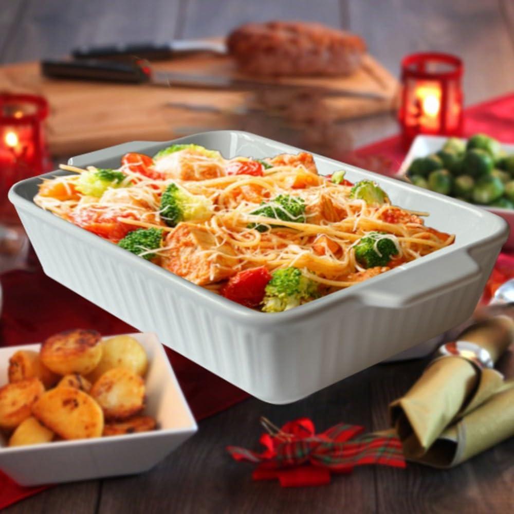 Qlans Casserole Dish, 9x13 Ceramic Baking Dish, Large Lasagna Pan Deep for Oven, 4.2 Quarts Baking Pan with Handles, For baking cake in the kitchen,Mother's Day Gifts, White