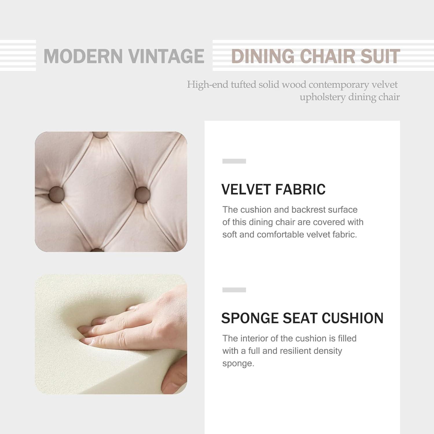 SoarFlash Velvet Dining Chairs Set of 4, Tall Back Side Chair, Modern Upholstered High-end Tufted Side Chair with Button Back Ring, Solid Wood Legs (Beige)