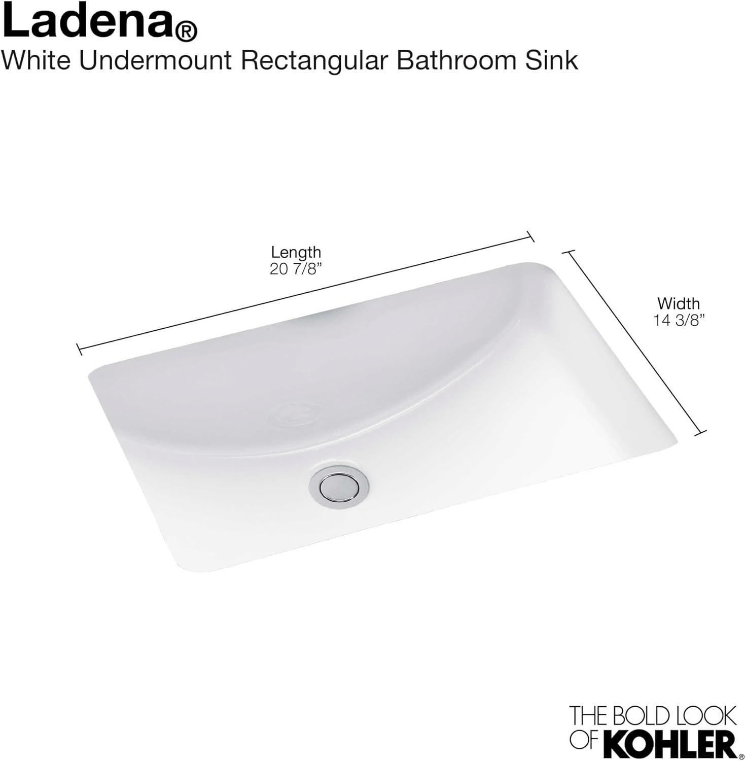 Ladena® Finish Vitreous China Rectangular Undermount Bathroom Sink with Overflow