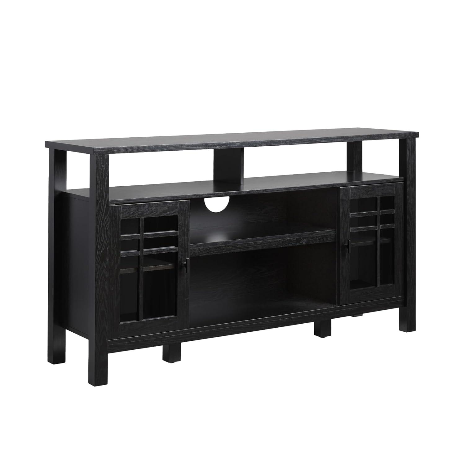 Walker Edison Transitional Wood Glass Door Storage Sideboard 58" - Black