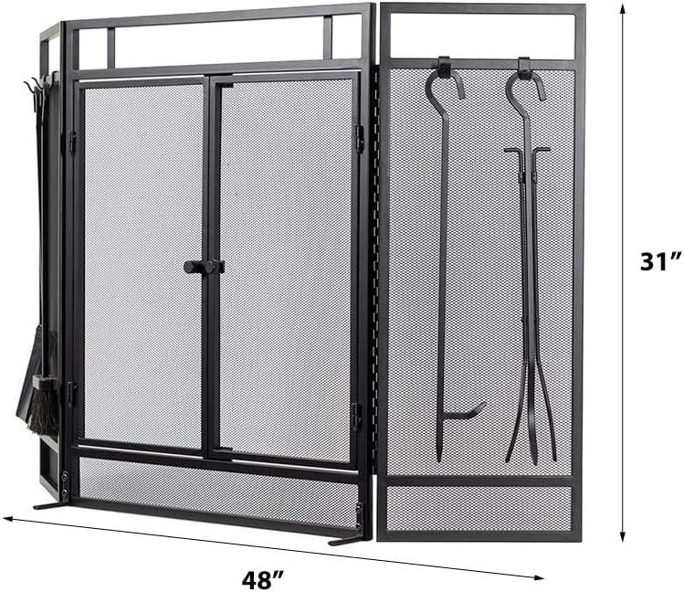 Country Living Pinecrest Mesh Fireplace Screen with Durable 3-Panel Steel Frame - Brass Handles