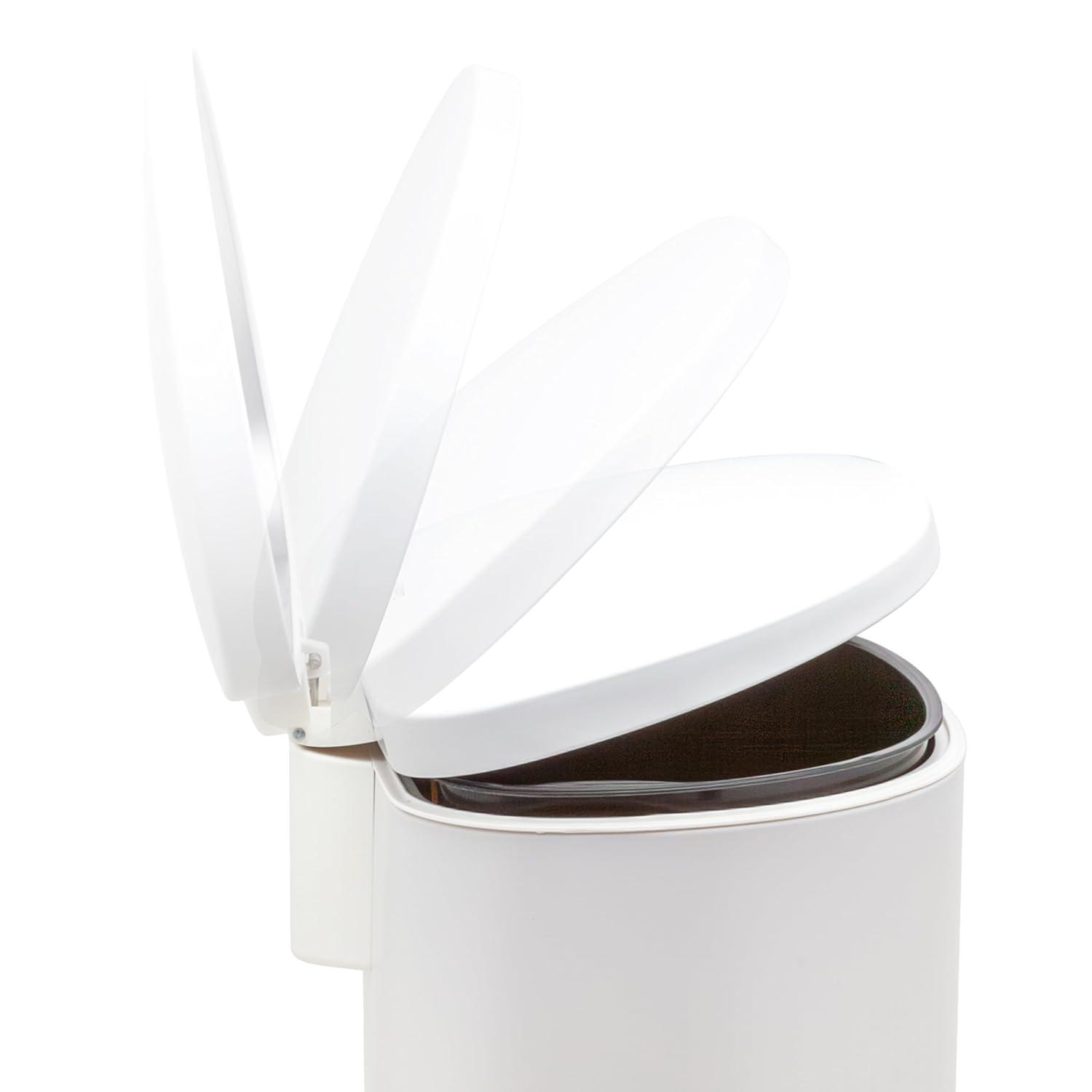 13 Gal. Matte White Stainless Steel Kitchen Trashcan, Step-on, D Shape