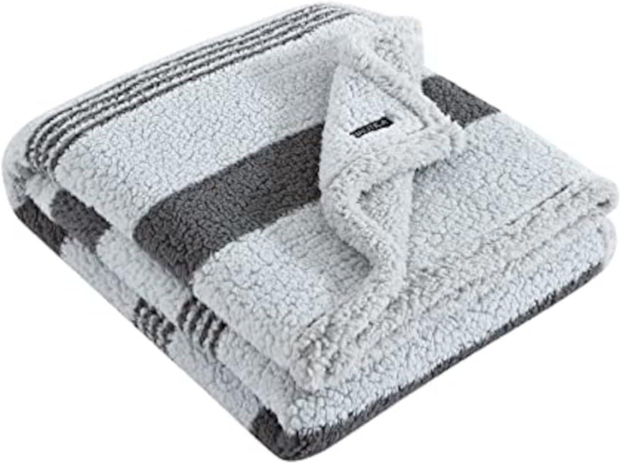 Nautica - Throw Blanket, Ultra Soft Plush Sherpa Bedding, Warm & Cozy Home Decor for Bed or Couch, Dorm Room Essentials (Saltmarsh Grey, 50" x 60")