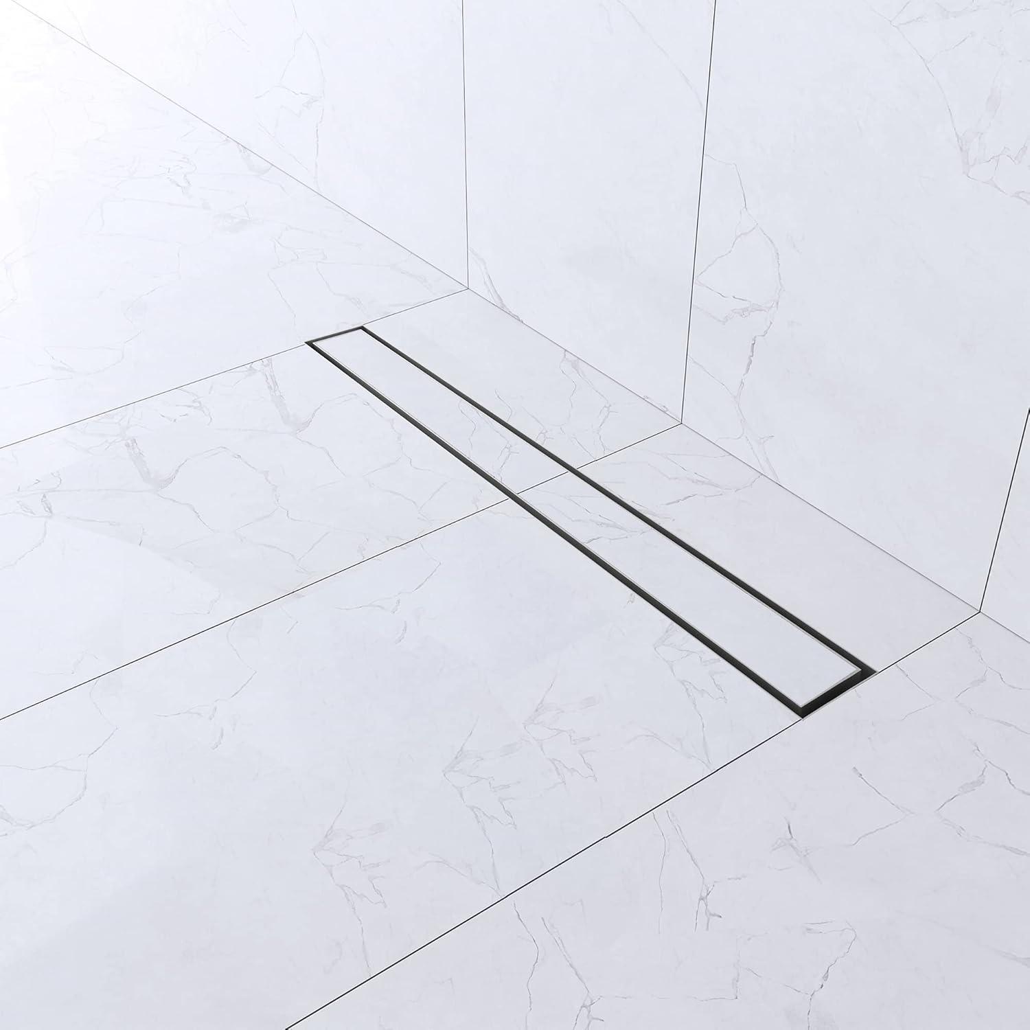 24" Linear Tile-in Shower Drain with Hair Strainer & Lifting Hook-Modern Stainless Steel Drain for Bathroom Showers