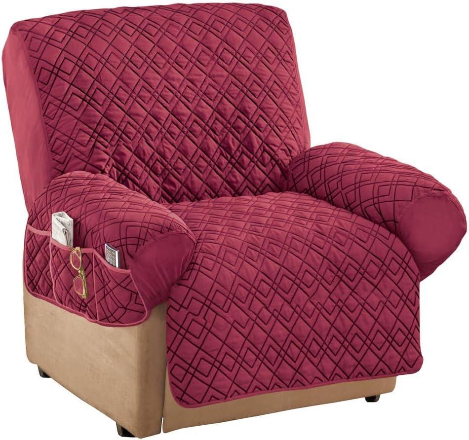 Collections Etc Diamond-Shape Quilted Stretch Recliner Cover with Storage Pockets - Furniture Protector