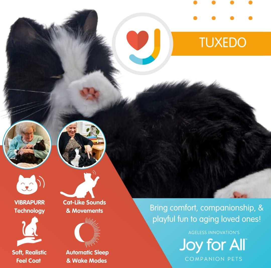 Joy For All Black and White Tuxedo Cat Robot Companion for Age Related Memory Loss and Caregivers by Ageless Innovation