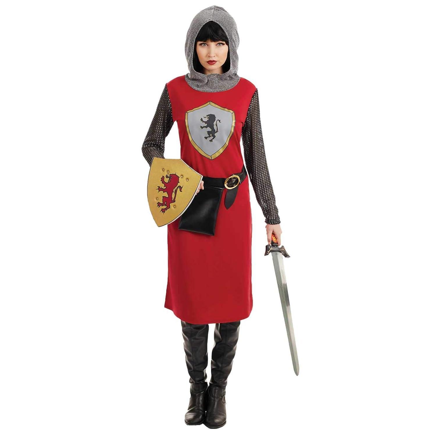 Fun Shack Womens Red Knight Costume Ladies Medieval Crusader Fancy Dress Joan of Arc Halloween Red S