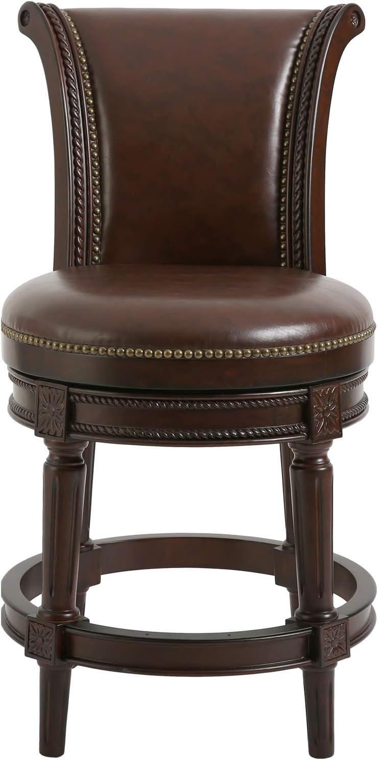 New Ridge Home Goods Chapman 26in. Wood Counter-Height Swivel Barstool with High-Back