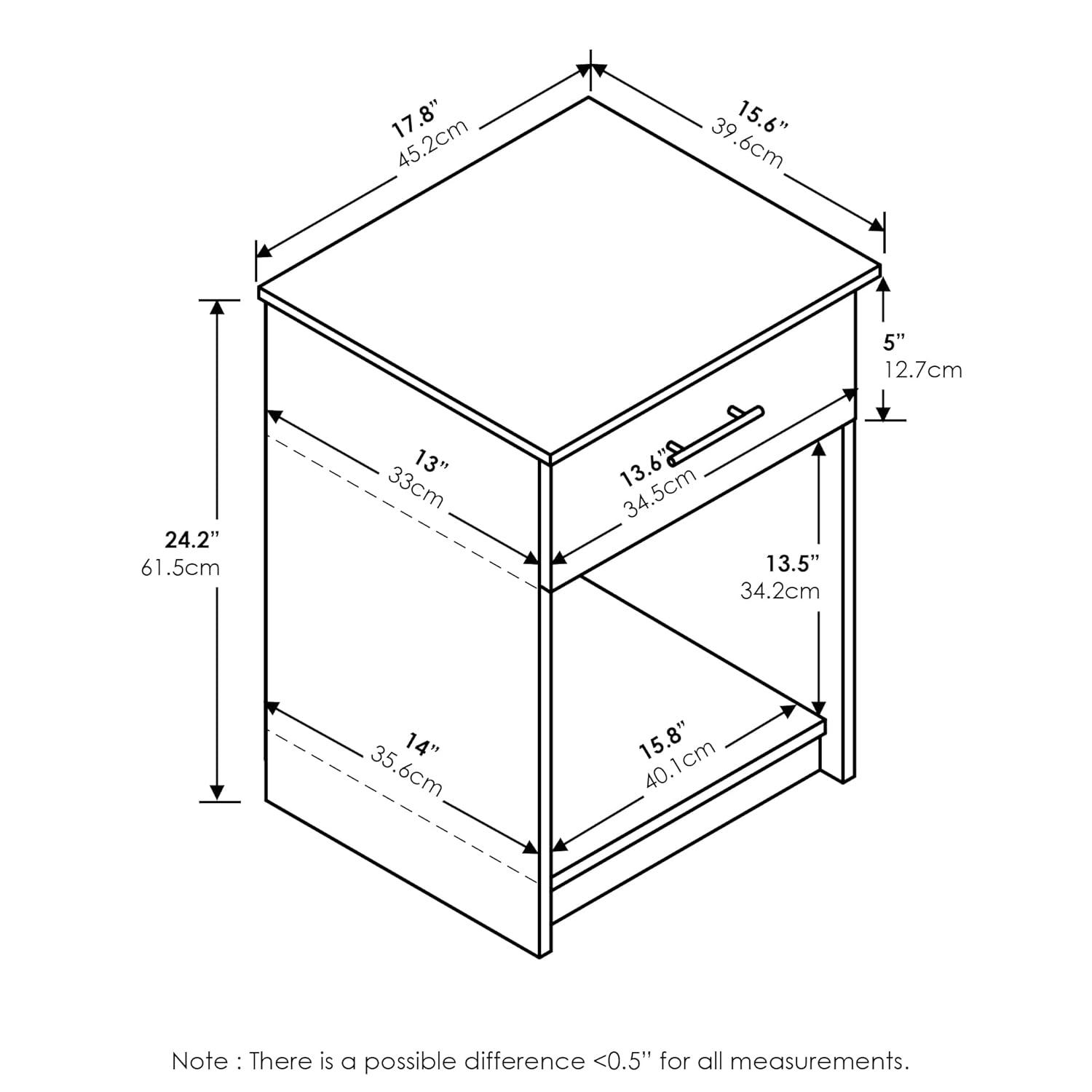 Furinno 2PCS Mid-Century Nightstand Multipurpose End Table Accent Side Table W/Drawer & Open Storage Cube for Bedroom,Living Room,French Oak Grey