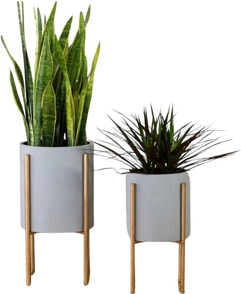 Stacia Round Metal Mid Century Indoor Pot Planter Set