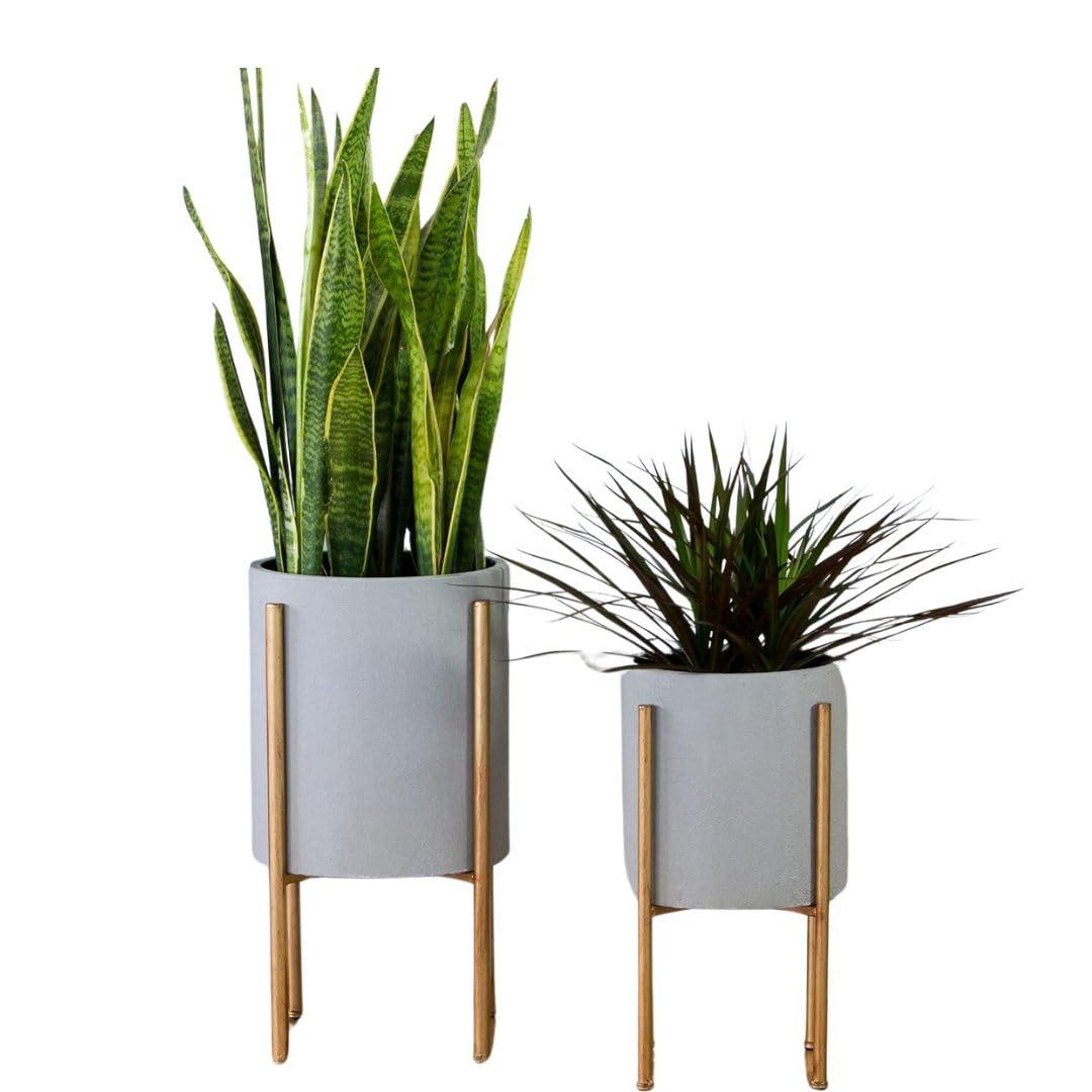 Stacia Round Metal Mid Century Indoor Pot Planter Set