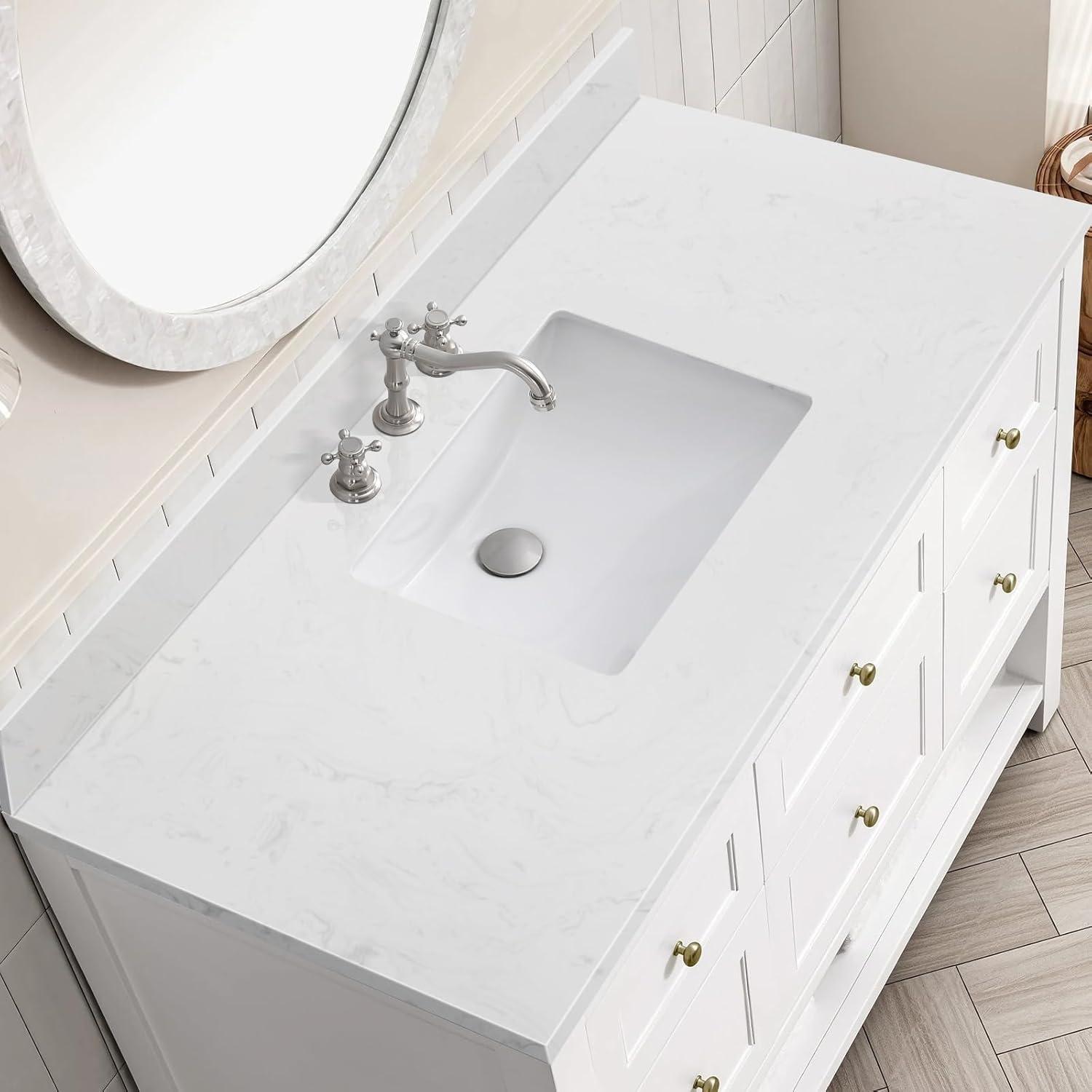 48" White Engineered Stone Vanity Top with Center Sink