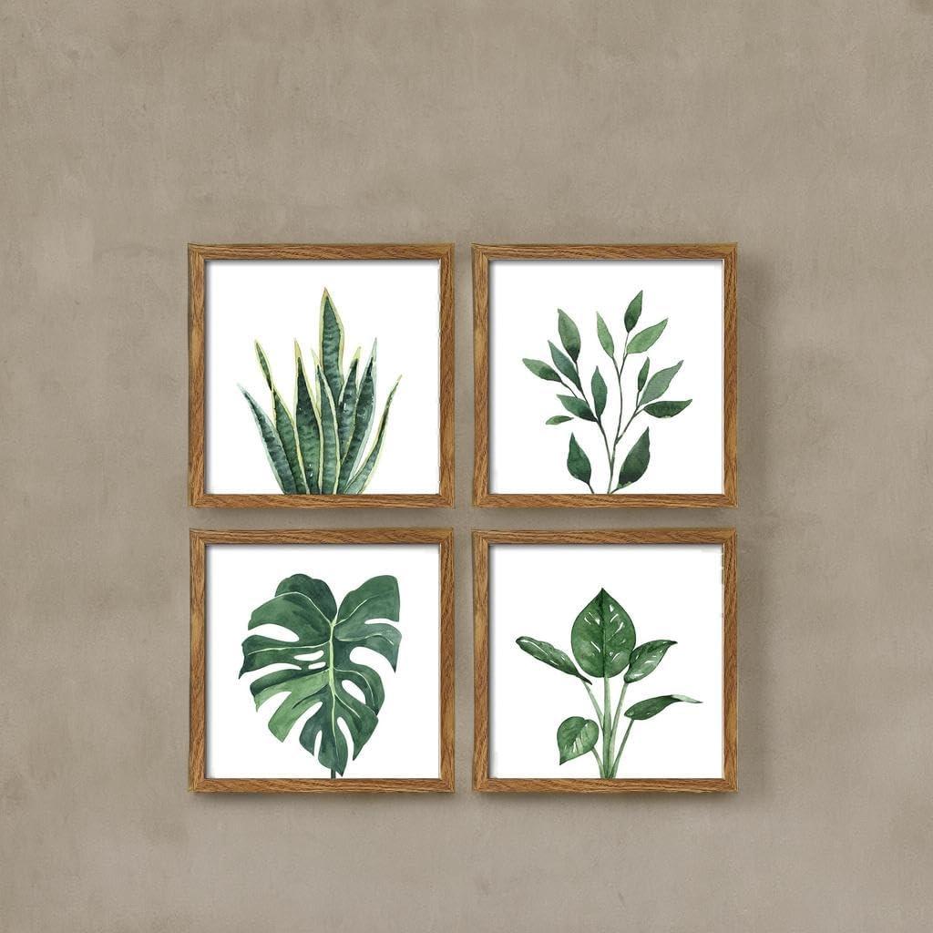 10x10 Walnut Botanical Green Plant Framed Wall Art Set